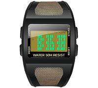 ADSBIAOYE Square Mens Digital Watch Outdoor Sports Multi-Function Watch LED Waterproof Chronograph Electronic Watches, 01 gold, Business, leisure, outdoor sports, tourism and adventure