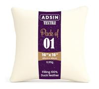 adsin White Duck Feather Cushion Inserts 1 Pack 16" x 16" (40cm x 40cm), Feather Cushions, 100% Down Proof Cotton Cover, Machine Washable Square Cushion - Pack of 1