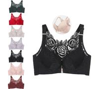 ADTEMP Floral Secrets Comfort Rose Bra, Floral Secret Bra, U Shape Back Front Closure Bra, Front Closure Bra for Women Plus Size (Color : Black, Size : 44/100E)