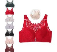 ADTEMP Floral Secrets Comfort Rose Bra, Floral Secret Bra, U Shape Back Front Closure Bra, Front Closure Bra for Women Plus Size (Color : Red, Size : 44/100D)