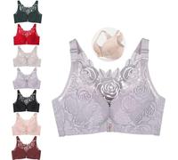 ADTEMP Floral Secrets Comfort Rose Bra, Floral Secret Bra, U Shape Back Front Closure Bra, Front Closure Bra for Women Plus Size (Color : Milk Grey, Size : 44/100C)
