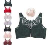 ADTEMP Floral Secrets Comfort Rose Bra, Floral Secret Bra, U Shape Back Front Closure Bra, Front Closure Bra for Women Plus Size (Color : Dark Green, Size : 38/85D)