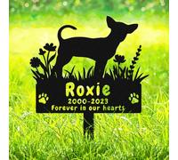 AdtHYUxq Custom Chihuahua Dog Memorial Plaque Garden Stake, Personalized Metal Flower Dog Memorial Grave Marker with Paws, Personalised Pet Loss Burial Marker Lawn Yard Garden Decor Sign for Outdoor