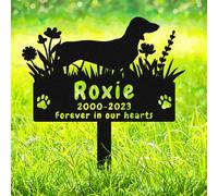 AdtHYUxq Custom Dachshund Dog Memorial Grave Marker Metal Name Sign with Stake, Personalized Pet Dachshund Memorial Stake Headstone, Customized Flowers Dog Memorial Plaque Burial Stake with Paws