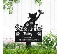 AdtHYUxq Custom Flowers Cat Grave Marker Metal Memorial Plaque for Outdoors, Personalized Butterfly Cat Memorial Garden Stake Grave Marker, Customized Cat Memorial Burial Stake Garden Decor Sign
