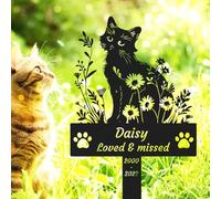 AdtHYUxq Custom Flowers Cat Memorial Grave Marker with Paws, Personalised Memorial Garden Stake for Cat Outdoor Headstone Tombstone Sympathy Gift, Customized Waterproof Metal Cat Burial Plaque