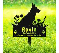 AdtHYUxq Custom German Shepherd Dog Memorial Grave Marker Stake, Personalized German Shepherd Memorial Stake Flowers Dog Grave Marker with Paws, Personalised Metal Dog Memorial Plaque Burial Stake