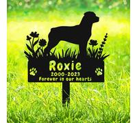 AdtHYUxq Custom Rottweiler Dog Memorial Stake Grave Marker Metal Name Sign, Personalised Pet Dog Memorial Plaque Headstone, Customized Flowers Rottweiler Dog Outdoor Cemetery Grave Garden Stake Sign