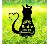 AdtHYUxq Personalised Cat Memorial Grave Marker Outdoor, Custom Bird Cat Memorial Stake Metal Headstone with Name & Date & Text, Personalized Pet Memorial Cemetery Grave Plaque Yard Sign for Cats
