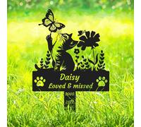 AdtHYUxq Personalised Pet Cat Memorial Grave Marker for Outdoor Metal Sign, Custom Flowers Butterfly Cat Memorial Stake, Pet Cat Loss Memorial Plaque Tombstone Headstone Cemetery Garden Marker