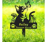 AdtHYUxq Personalized Cat Memorial Grave Marker with Paws, Custom Metal Butterfly Cat Memorial Stake, Customized Flowers Cat Silhouette Statue for Yard Lawn Pet Memorial Plaque Garden Decor Sign