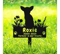 AdtHYUxq Personalized Chihuahua Dog Memorial Grave Marker, Custom Name Flower Dog Memorial Stake with Paws, Customized Metal Dog Memorial Grave Marker Garden Stake Pet Dog Remembrance Stake