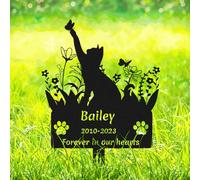 AdtHYUxq Personalized Flower Cat Memorial Grave Marker with Stake, Custom Butterfly Cat Memorial Stake Burial Marker Pet Loss Gift, Customized Metal Cat Memorial Plaque with Paws