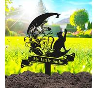 AdtHYUxq Personalized Moon Cat Memorial Stake Grave Marker, Custom Flowers Cat Memorial Grave Marker Outdoor Cat Garden Decor Stake, Customized Metal Cat Memorial Garden Marker Cat Memorial Sign