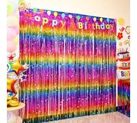 Aduck Star Sparkly Rainbow Foil Fringe Curtain Backdrop - Neon Gradient Tinsel Streamers for Birthday, Bachelorette, Pride, 80s 90s Disco, Photo Booth, Xmas & Halloween Party Decorations (6.6x6.6Ft)
