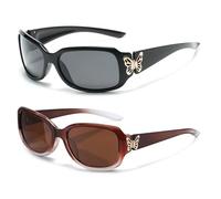 ADUDVLO 2 Pack Polarised Sunglasses for Women, Trendy Wrap Around Ladies Sunglasses with Butterfly Design, Retro Fashion Shades with UV400 Protection (Black+Tawny)