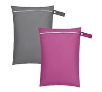 ADUDVLO 2-Pack Waterproof Wet Bags for Swimming | Leakproof Travel Laundry Pouch with Durable Zipper | Reusable & Washable for Swimwear, Beach, Diapers & Baby Changing (Grey+Pink)