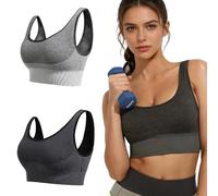 ADUDVLO 2 Pack Womens Sports Bras - High Impact Seamless U-Shaped Back Padded Support Gym Bra for Yoga, Running & Fitness (UK, Alpha, XS, S, Regular, Regular, 2, Dark Gray and Light Gray)