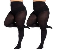 ADUDVLO 2 Pairs Plus Size Tights - 80 Denier Thick Control Top Snag Tights for Women Plus Size, Super Stretchy & Breathable (UK, Alpha, XXL, Plus, Regular, 2, Black)