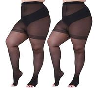 ADUDVLO 2 Pairs Plus Size Tights for Women - 20 Denier Toeless Snag Tights, Super Stretchy & Breathable Plus Size Tights for Work & Daily Wear (UK, Alpha, XXL, 3XL, Plus, Regular, 2)