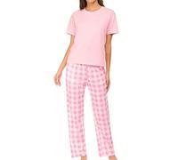 ADUDVLO 2 Piece women’s pyjama sets - Plaid PJs with High Waist Pants, Pockets & Elastic Waistband, Soft Comfortable Sleepwear & Loungewear for Home & Gifts (UK, Alpha, M, Regular, Regular, Pink)