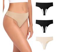 ADUDVLO 3 Pack Camel Toe Proof Underwear for Women, Seamless Camel Toe Concealer Thong with Built-in Pad, Invisible No Show Panties (UK, Alpha, M, Regular, Regular, 3, Black*2 Nude*1)