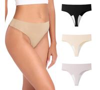 ADUDVLO 3 Pack Camel Toe Proof Underwear for Women, Seamless Camel Toe Concealer Thong with Built-in Pad, Invisible No Show Panties (UK, Alpha, L, Regular, Regular, 3, Black*1 Nude*1 Purple*1)