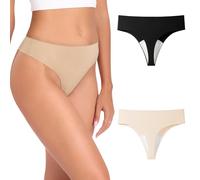 ADUDVLO 3 Pack Camel Toe Proof Underwear for Women, Seamless Camel Toe Concealer Thong with Built-in Pad, Invisible No Show Panties (UK, Alpha, S, Regular, Regular, 2, Nude *1 Black *1)