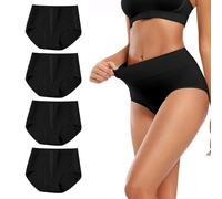 ADUDVLO 4 Pack Cotton Knickers for Women, High Waisted Women’s Knickers Multipack with Tummy Control, Soft Breathable Full Coverage (UK, Alpha, L, Regular, Regular, 4, Black*4)