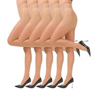 ADUDVLO 5 Pairs Sheer Tights for Women,20 Denier High Waist Control Top Pantyhose, Run Resistant, Reinforced Toes, Comfortable Ladies Silk Stockings (UK, Alpha, S, Regular, Regular, skin tone)