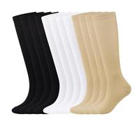 ADUDVLO 6 Pairs Compression Socks for Women & Men, Flight Compression Socks Knee High Flight Sock for Maternity Pregnancy Nurses Flying (UK, Alpha, S, M, Regular, Regular, Black*2+Nude*2+White*2)