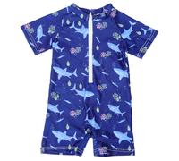ADUDVLO Boys One Piece Swimsuit Toddler Swimwear Rash Guard Suits Short Sleeve Zipper Bathing Suit UPF 50+ Beach Sunsuit 0-3Y (UK, Age, 12 Months, 18 Months, Shark Pattern)