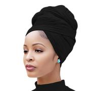 ADUDVLO Elastic Head Wrap Urban Hair Scarf Knit Turban Solid Color Ultra Soft Extra Long Breathable Head Band Tie for Women (Black)