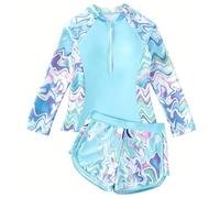 ADUDVLO Girls Swimming Costume (UK, Alpha, One Size, Regular, Regular, 8-9 Years, Blue)