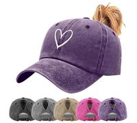 ADUDVLO Ladies Baseball Cap with Ponytail Hole - Adjustable Vintage Washed Cotton Running Cap, Love Embroidery Summer Sun Hat (Purple)