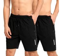 ADUDVLO Men's 2 Pack Lightweight Gym Shorts Men - Breathable Quick-Dry Running Shorts with Drawstring, 2 Zippered Pockets & Reflective Strips (UK, Alpha, L, Regular, Regular, 2, Black)