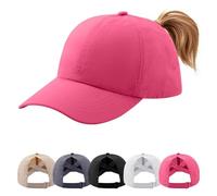 ADUDVLO Ponytail Baseball Cap for Women，Criss Cross Mesh Running Cap, Adjustable Quick-Dry Summer Sports Hat for High Bun & Outdoor Activities (Rose red)