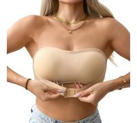 ADUDVLO Seamless Strapless Bras for Women with Pads, Non-Slip Bandeau Tube Bra with 4-Row Hooks, Stretchy Invisible Strapless Bra for Better Lift & Support (UK, Alpha, L, Regular, Regular, Beige)