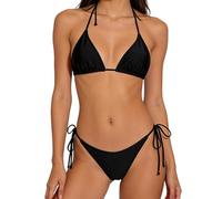 ADUDVLO Women’s 2 Piece Bikini Set - Push Up Triangle Bikini Top & Cheeky Bottoms, Sexy Bikini Sets for Women, Black Swimwear for Beach & Pool (UK, Alpha, L, Regular, Regular, Black)