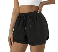 ADUDVLO Women's 2 in 1 Running Shorts with Secure, No-Chafe Longer Liner | Quick-Dry High-Waisted Workout & Sport Shorts with Adjustable Waist for Gym, Yoga (UK, Alpha, S, Regular, Regular) Black