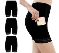 ADUDVLO Women's Boxer Shorts Underwear 3-Pack - Lightweight Breathable Anti-Chafe Shorts with Pockets & Lace, Soft Boxer Briefs for Yoga Sleep Travel (UK, Alpha, M, Regular, Regular, Black)