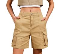 ADUDVLO Women's Cargo Shorts with 6 Pockets - Elastic Waist Knee-Length Shorts, Lightweight Ladies Summer Shorts for Walking, Hiking & Travel UK (UK, Alpha, XL, Regular, Regular, Khaki)