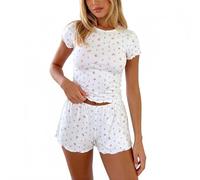 ADUDVLO Womens Pyjamas Set 2 Piece Short Sleeve Pjs Shorts Set Summer Sleepwear Loungewear Lightweight Soft Casual Cute Lounge Set for Women (UK, Alpha, M, Regular, Regular, pink)