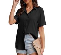 ADUDVLO Women's Short Sleeve Blouses Shirts Stretch Fitted Formal Button Down Shirts Business Work Blouse Summer Casual Tops for Ladi (UK, Alpha, XXL, Regular, Regular, Black)