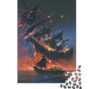Adult 1000 Piece Jigsaw, Burning Pirate Ship, Festive Gift, 52x38cm/1000pcs