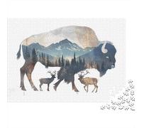 Adult 1000-Piece Jigsaw Puzzle, Bison Wall Art Print-2, 52x38cm/1000pcs; White Card with A Low-dust Finish; Family Table Time Without A Screen