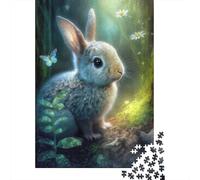 Adult 1000-Piece Jigsaw Puzzle, Bunny at The Forest, 52x38cm/1000pcs; White Card Pieces with Reduced Dust; for Quiet Focus at Your Own Pace