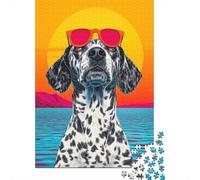 Adult 1000-Piece Jigsaw Puzzle, Dalmatian in Sunglasses, 38x26cm/1000pcs, for Progress Whenever Time Allows; White Card Pieces for Easy Sorting