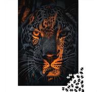 Adult 1000-Piece Jigsaw Puzzle, Dramatic Leopard Portrait with Orange Highlights, 70x50cm/1000pcs; White Card Pieces with Reduced Dust; for Quiet Focus at Your Own Pace