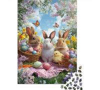 Adult 1000-Piece Jigsaw Puzzle, Easter Bunny Basket Eggs-1, 70x50cm/1000pcs, Smooth White Cardboard Pieces; An Unhurried Indoor Weekend Activity